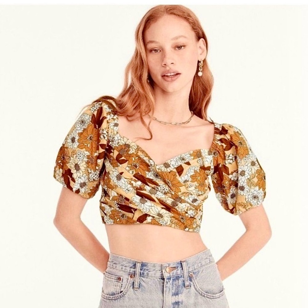 🔥SALE🔥 J. Crew Retro Floral Puff Sleeve Crop Top